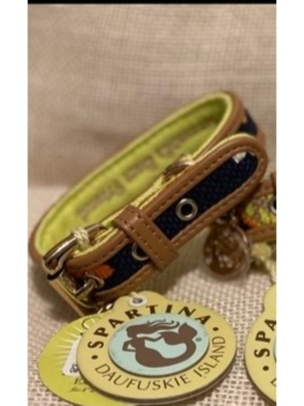 Spartina NWT Amelia navy turquoise blue floral dog collar XS linen leather 8" 10